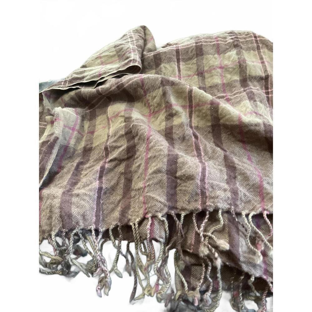 Cozy Brown/Pink Plaid Fringed Wool Scarf/Shawl